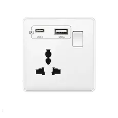 پریز و سوکت شهری جهانی 3 پین با شارژ سریع با 2 پورت USB