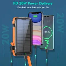 پاوربانک خورشیدی 20000 میلی آمپر بی سیم با نور led