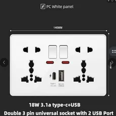 پریز و سوکت شهری جهانی 5 پین با شارژ سریع با 2 پورت USB