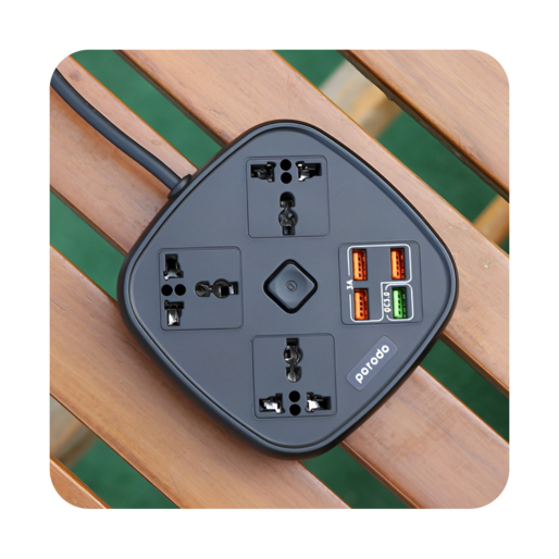 چند راهی برق و شارژر پرودو PORODO 4 USB 3 SOCKETS PD-SC3302 دارای ۴ پورت