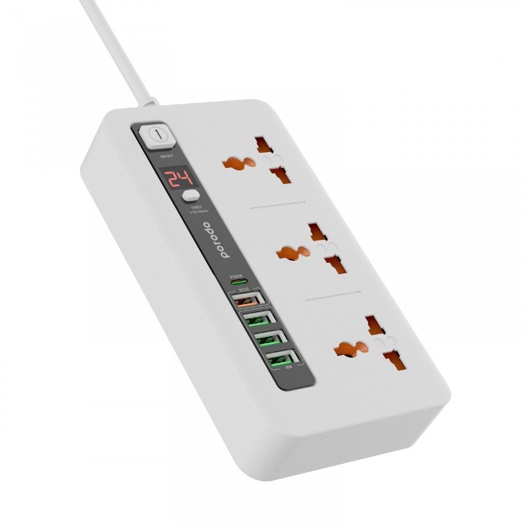 چند راهی و تبدیل برق سه سوکت، 4 یو اس بی، 1 تایپ سی دو متری پرودو Porodo FWCH013