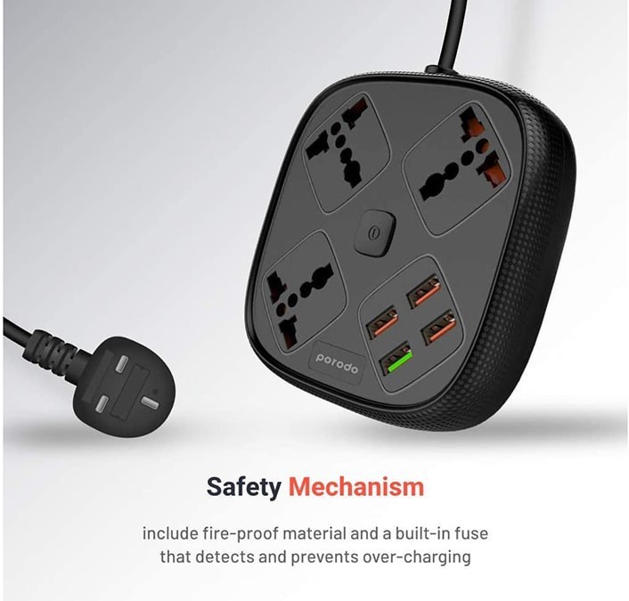 چند راهی برق و شارژر پرودو PORODO 4 USB 3 SOCKETS PD-SC3302 دارای ۴ پورت